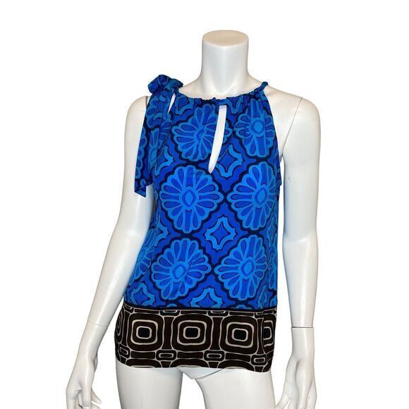 TRINA‎ TURK 100% Silk Geometric Print Sleeveless Top Tie Shoulder Halter Size S - Picture 1 of 3